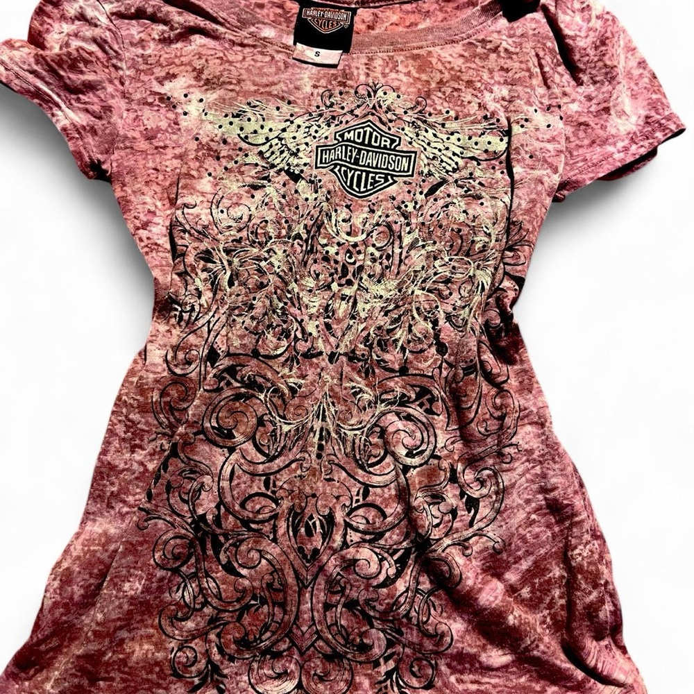 Harley-davidson Pink shirt with Black diamonds